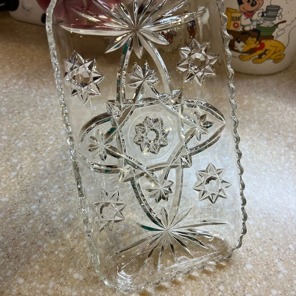 Anchor Hocking Early American precut Star of David Clear Glass Dish Rectangular